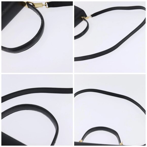 Salvatore Ferragamo Gancini Hand Bag Leather 2way Black Gold Auth BA5941